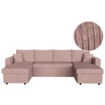 Loungitude - canap� d'angle panoramique maria convertible avec 2 coffres en velours c�tel� - rose