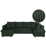 Loungitude - canap� d'angle panoramique maria convertible avec 2 coffres en velours c�tel� - vert fonc� ...