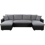 Canap d'angle panoramique maria convertible en simili et microfibre - gris et noir