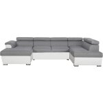 Canap d'angle panoramique paola convertible en simili et tissu - blanc et gris