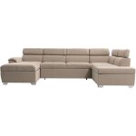 Canap d'angle panoramique paola convertible en tissu - beige