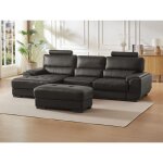 Canap� d'angle et pouf en cuir metropolitan ii - noir - angle gauche