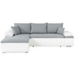 Canap� d'angle r�versible convertible 3 places + coffre - simili blanc et tissu gris - celina - l 274 ...