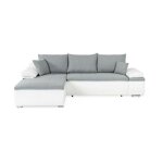 Canap� d'angle r�versible convertible 3 places + coffre - simili blanc et tissu gris - celina - l 274 ...
