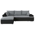 Canapé d'angle réversible convertible 3 places + coffre - simili noir et tissu gris - l 274 x p 184 cm ... Canapé d'angle réversible convertible 3 places + coffre - simili noir et tissu gris - l 274 x p 184 cm ...