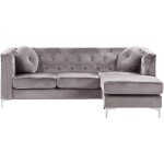 Canap d'angle rversible  droite et  gauche avec dossier capitonn et revtement en velours gris pour ...