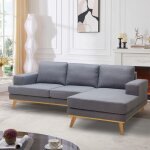Canap� d'angle scandinave 3 places avec m�ridienne en tissu gris miles