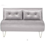 Beliani - canap� banquette convertible 2 places lit d'appoint en velours gris avec pieds en m�tal dor� ...