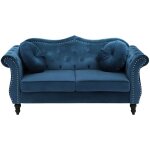 Beliani ? canap� chesterfield 2 places en velours bleu ? style glamour avec capitonnage d�coratif ? rembourrag ...