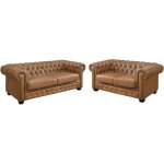 Canapés chesterfield 3 places et 2 places brenton 100% cuir de buffle premium - caramel vintage Canapés chesterfield 3 places et 2 places brenton 100% cuir de buffle premium - caramel vintage