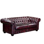 Vente - unique - canap� chesterfield 3 places brenton 100% cuir de buffle - bordeaux