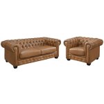 Vente - unique - canapé chesterfield 3 places et un fauteuil brenton 100% cuir de buffle premium - caramel ... Vente - unique - canapé chesterfield 3 places et un fauteuil brenton 100% cuir de buffle premium - caramel ...