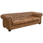 Vente - unique - canapé chesterfield 4 places brenton 100% cuir de buffle premium - caramel vintage Vente - unique - canapé chesterfield 4 places brenton 100% cuir de buffle premium - caramel vintage
