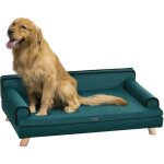 Canap chien lit pour chien design scandinave coussin moelleux pitement bois dim. 100l x 62l x 32h cm ...