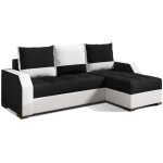 Canap convertible angle rversible design tissu noir et simili cuir blanc zarky 250cm