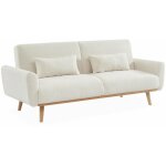 Canapé convertible à bouclettes blanches - oskar - 2 - 3 places scandinave droit avec pieds bois Canapé convertible à bouclettes blanches - oskar - 2 - 3 places scandinave droit avec pieds bois