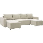 Canap� convertible panoramique pharell 7 places - velours c�tel� beige - coffre de rangement - l297 x ...