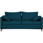 Canap� convertible scandinave 3 places en tissu bleu canard et bois clair avec matelas 10 cm papel