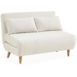 Sweeek - canap convertible en tissu bouclettes blanches - guesta - 2 places scandinave. pieds bois fonc. ...