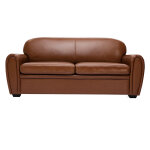 Miliboo - canap convertible vintage 3 places cuir marron et bois noir avec matelas 9 cm club
