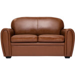 Canap cuir vintage 2 places marron et bois noir club