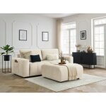 Bobochic - canap� droit convertible coffre arsene tissu velours avec pouf beige