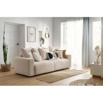 Bobochic - canap droit convertible coffre envy tissu bouclette doux beige