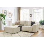 Bobochic - canap� droit convertible coffre nihad velours c�tel� avec pouf beige