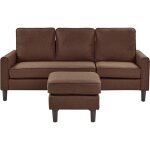 Beliani - canapé fixe 3 places en tissu marron avec pouf ottoman confortable pour salon au design moderne ... Beliani - canapé fixe 3 places en tissu marron avec pouf ottoman confortable pour salon au design moderne ...