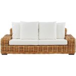 Beliani - canapé intérieur et extérieur 3 places en rotin marron avec coussins blancs pour terrasse au ... Beliani - canapé intérieur et extérieur 3 places en rotin marron avec coussins blancs pour terrasse au ...