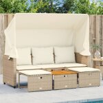 Canap� de jardin 3 places avec auvent et tabourets beige rotin - vidaxl
