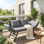 Canap� jardin extensible en rotin 2 places, salon de balcon ext�rieur avec accoudoirs r�glables, 110 ...