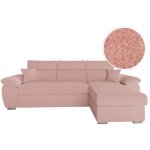 Canap� komeco d'angle r�versible convertible avec coffre et t�ti�res en tissu bouclette rose