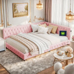 Canap� - lit 140 x 200 rose avec lumi�re ambiante led?lit capitonn� avec ports usb et type - c?velours ...