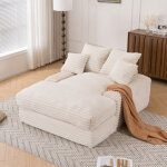 Canap� - lit convertible velours c�tel� beige 2 places, ultra - doux, 4 coussins, sans montage, pour ...