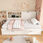 Canap� lit double 90x200cm avec lit escamotable 90x190, t�te de lit rangement, compartiment ouvert et ...