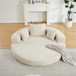 Canap� - lit modulable en velours c�tel�, 128x130 cm ? format ovale, livr� avec coussins, pour appartement, ...