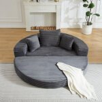 Canap� - lit modulable en velours c�tel�, 128x130 cm ? format ovale, livr� avec coussins, pour appartement, ...