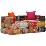 Vidaxl ? canap� pouf modulaire 2 places ? patchwork tissu coton 100% ? dimensions 140x70x58cm ? confort ...
