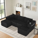 Canap� modulaire 4 places, canap� en l avec porte - gobelet et poufs mobiles, canap�s de compression ...