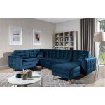 Venesetti - canapé panoramique convertible - asma velours - en tissu de qualité 5 places, bleu foncé, ... Venesetti - canapé panoramique convertible - asma velours - en tissu de qualité 5 places, bleu foncé, ...
