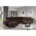 Canap� panoramique convertible - asma velours - en tissu de qualit� 5 places, marron fonc�, m�ridienne ...