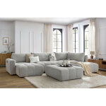 Bobochic - canap� panoramique convertible coffre arsene avec pouf angle gauche gris clair