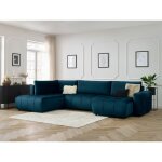 Bobochic - canap panoramique convertible coffre arsene tissu velours angle droit bleu