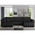 Les tendances - canap� d'angle panoramique boston en simili cuir capitonn� - noir - m�ridienne a droite ...