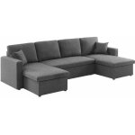 Canap� panoramique convertible en tissu. 4 places. coffre rangement. lit modulable polyester gris fonc� ...