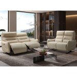 Les tendances - canap de relaxation en cuir kondonia - beige - systme fixe - sans relax - 2 places