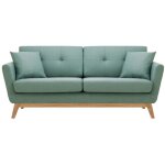 Concept - usine - canap� scandinave 3 places et 2 coussins en tissu vert d'eau hoga