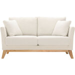 Canap scandinave dhoussable 2 places en tissu effet laine boucle blanc cass et bois clair oslo