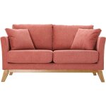 Miliboo - canapé scandinave déhoussable 2 places en tissu effet velours texturé terracotta et bois clair ... Miliboo - canapé scandinave déhoussable 2 places en tissu effet velours texturé terracotta et bois clair ...